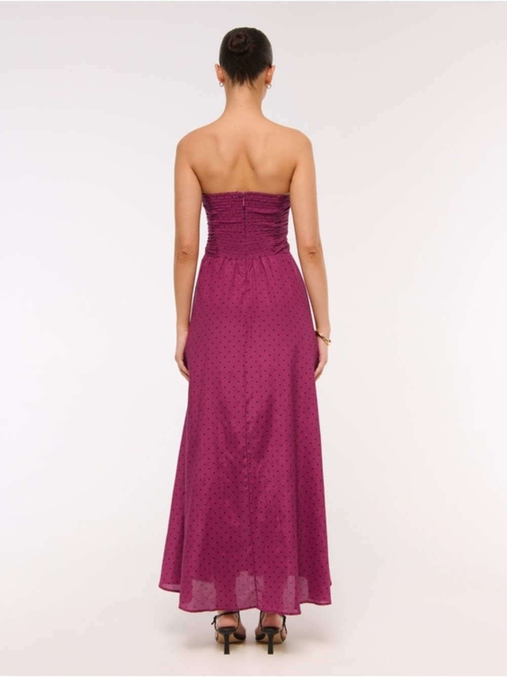 Abercrombie & Fitch Strapless Hardware Cutout Maxi Dress In Plum Dot Size XL - Picture 3 of 8